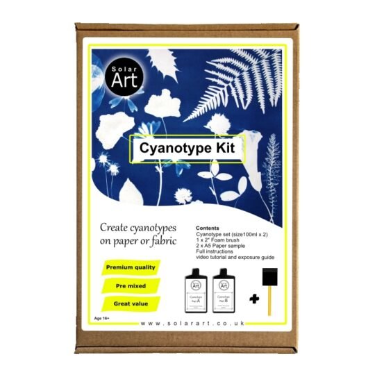 Two part kit for cyanotypes on paper or fabric.
